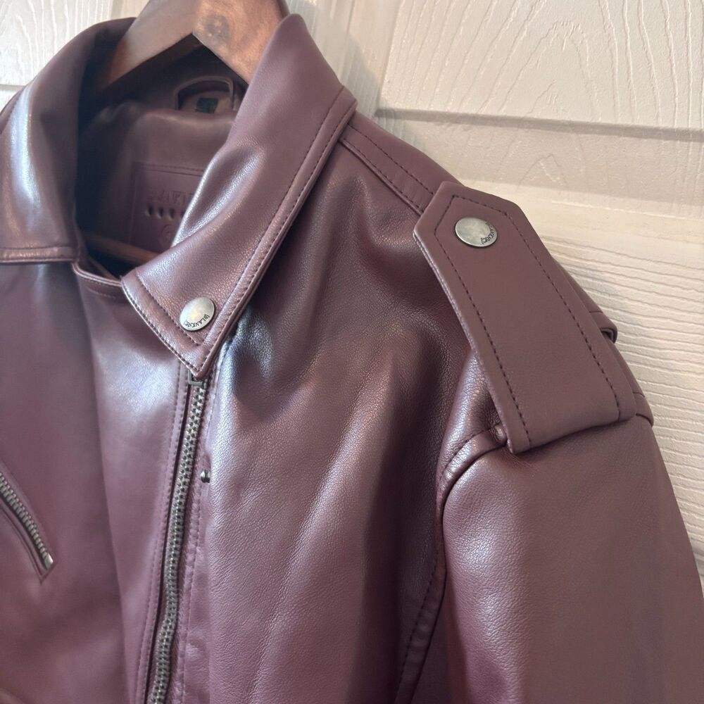 BLANKNYC Cropped Faux Leather Moto Jacket Burgundy Plum Size Small - Picture 5 of 8